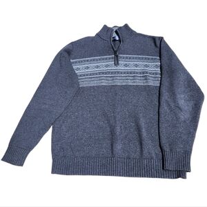 Oscar De La Renta Men's Casual Knit Fair Isle Gray Half Zip Sweater S